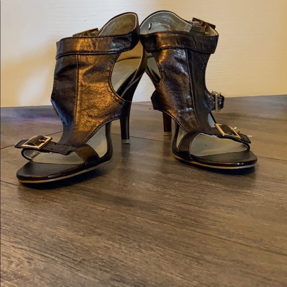 Sexy strappy bronze heeled sandals